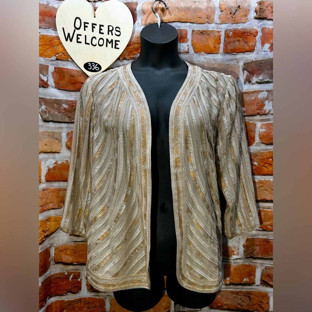 Chico’s NWT 3 XL 16/18 Travelers Gilded Strip Gold Jacket Dressy Fall MSRP $149